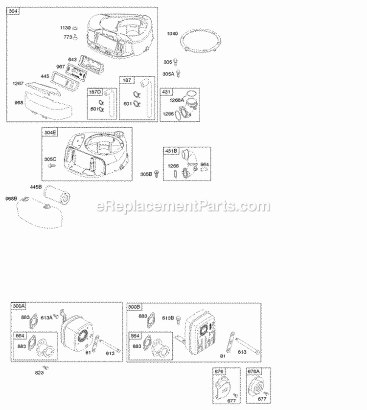 Air Cleaner Blower Housing Exhaust System Diagram and Parts List for  Briggs and Stratton Engine